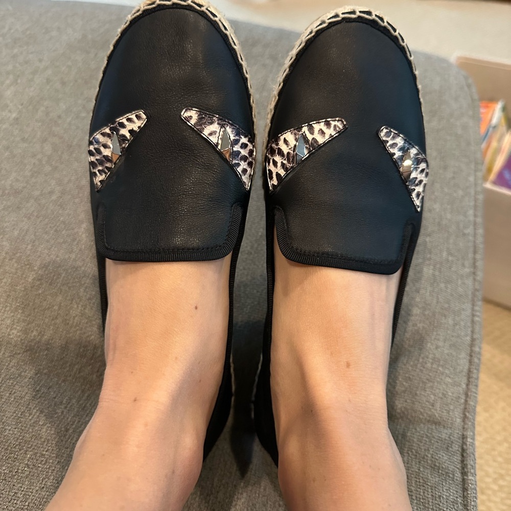 Fendi Black Leather Espadrilles with Patterned Accents